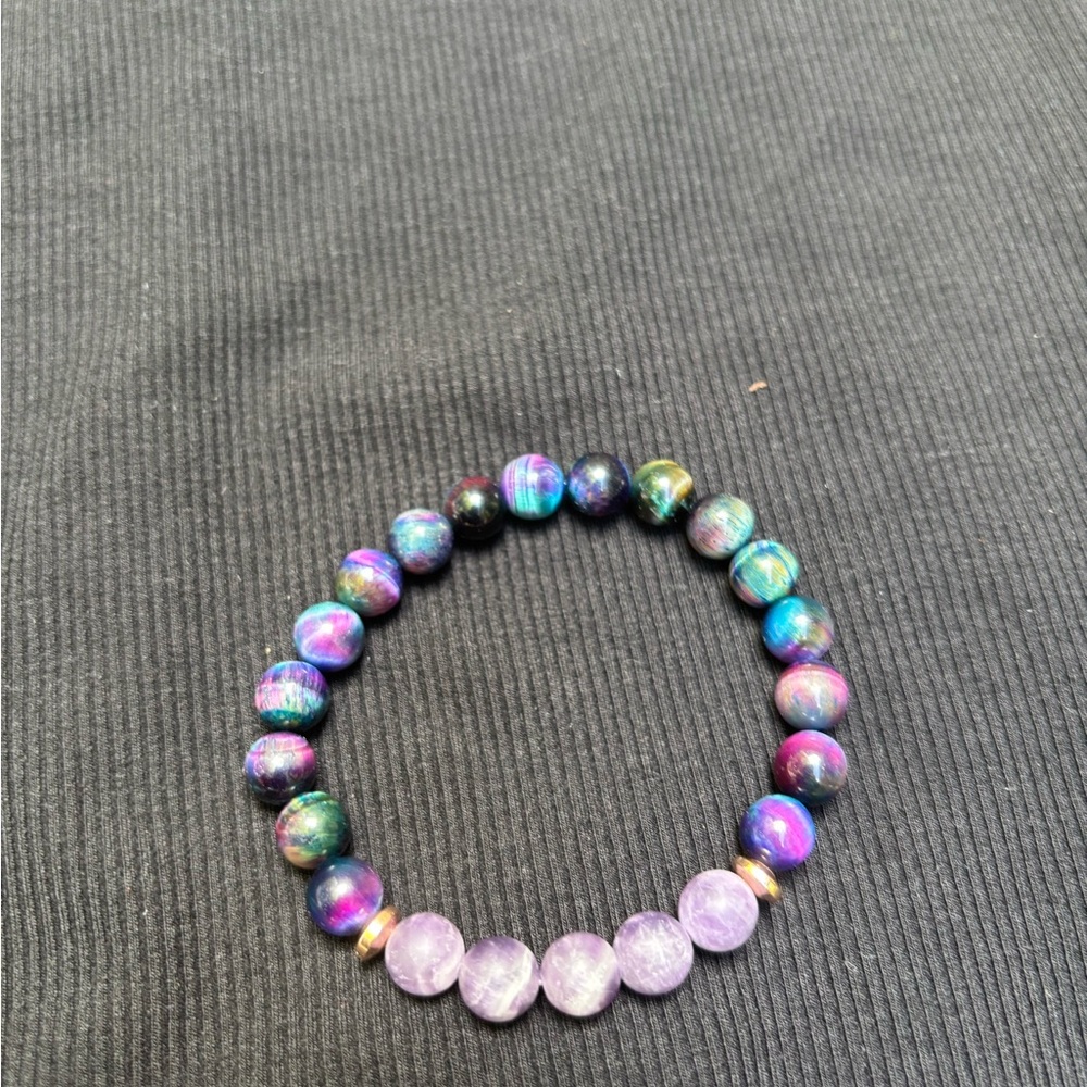 Multicolor purple amethyst gemstones beaded with color dyed beads Bracelet